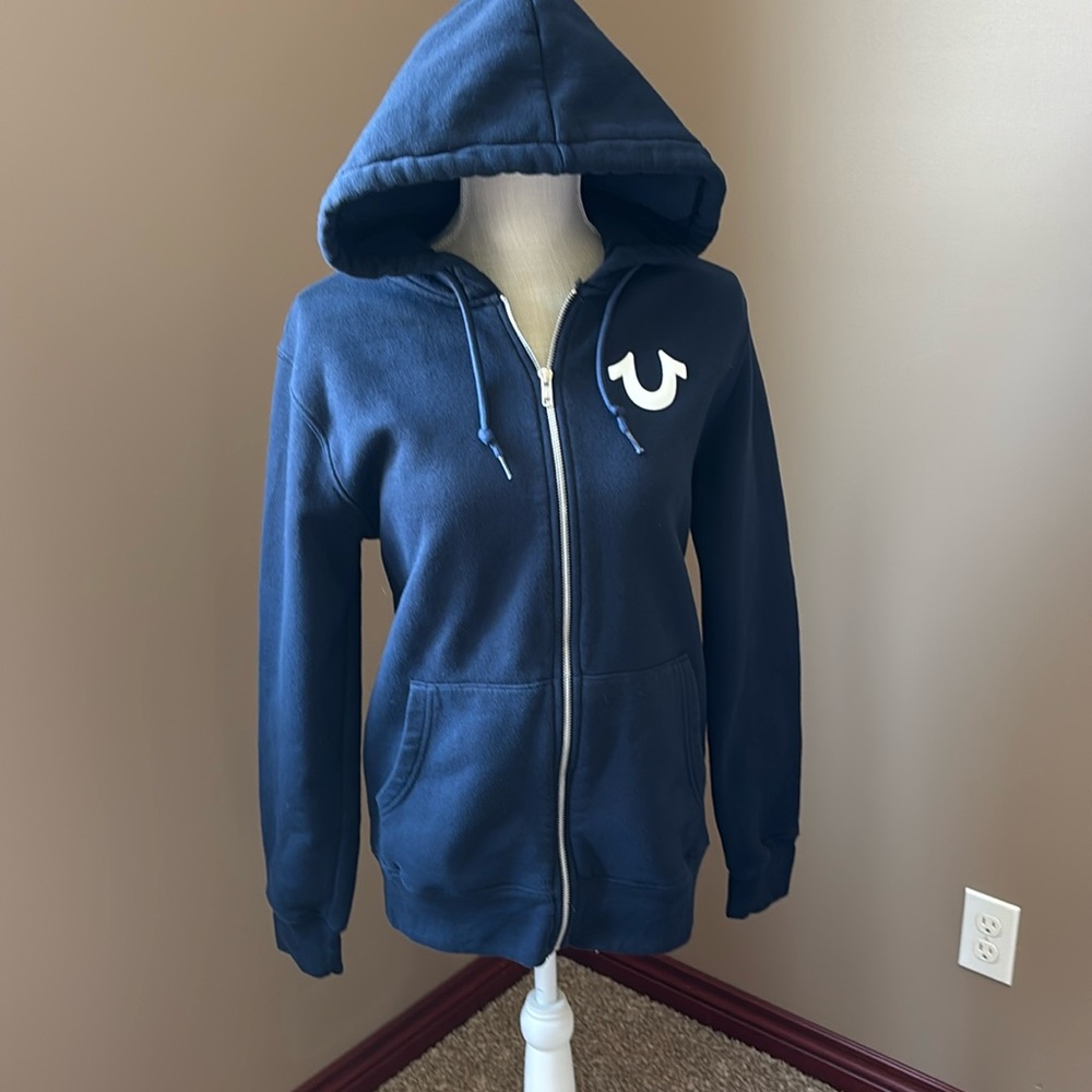 True Religion Blue Zip Up Hoodie Mens Large